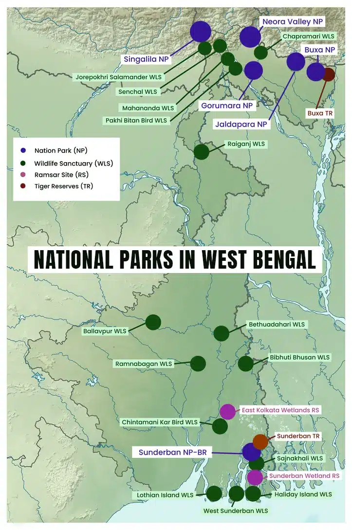 National Parks in West Bengal Map