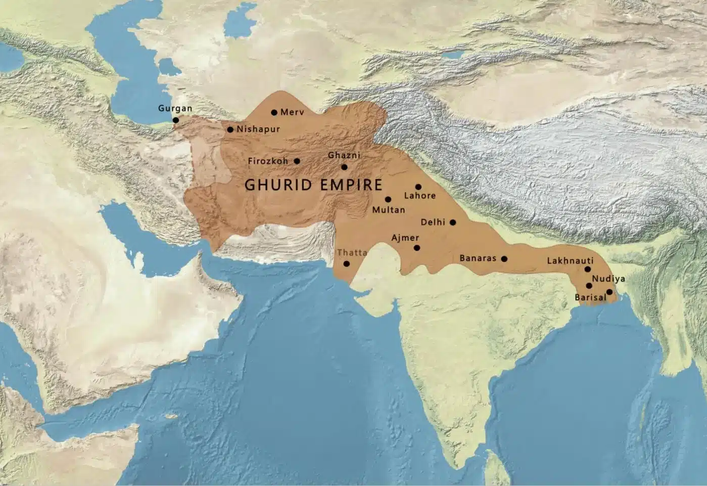Map Showing extent of Ghurid Empire