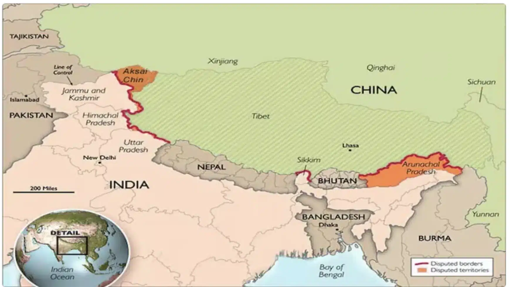 Border Disputes between India and China Map
